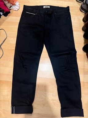 Naked & Famous Denim Black Slim Straight Jeans super guy 36